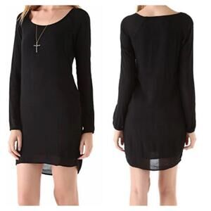 New JAMES PERSE Semi-Sheer Long Sleeve Black Mini Dress Bateau Neck WEB6654 Sz 2